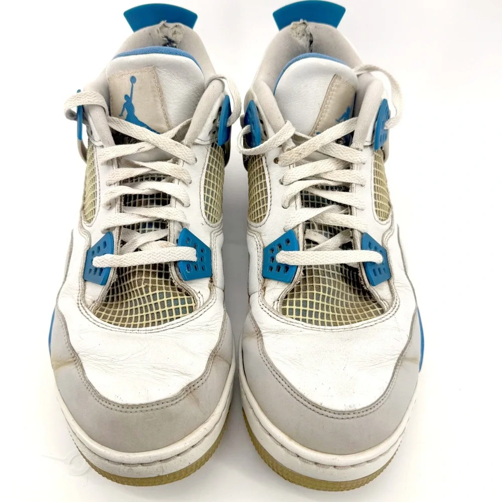 Jordan Air Jordan 4 Retro Mens 13 White Blue Military Blue Leather Golf Gum Sole